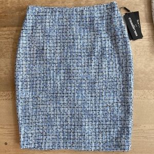 Karl Lagerfeld Paris medium to light blue checked tweed pencil skirt back pleat